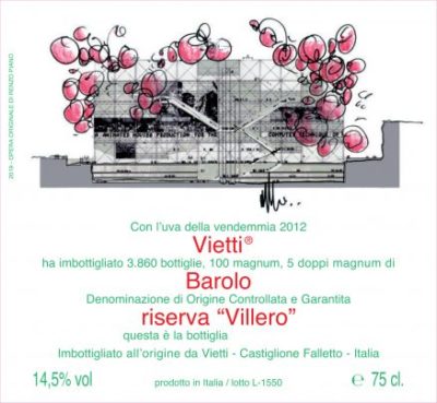 Etichetta d'autore realizzata da Renzo Piano per l'azienda vitivinicola Vietti